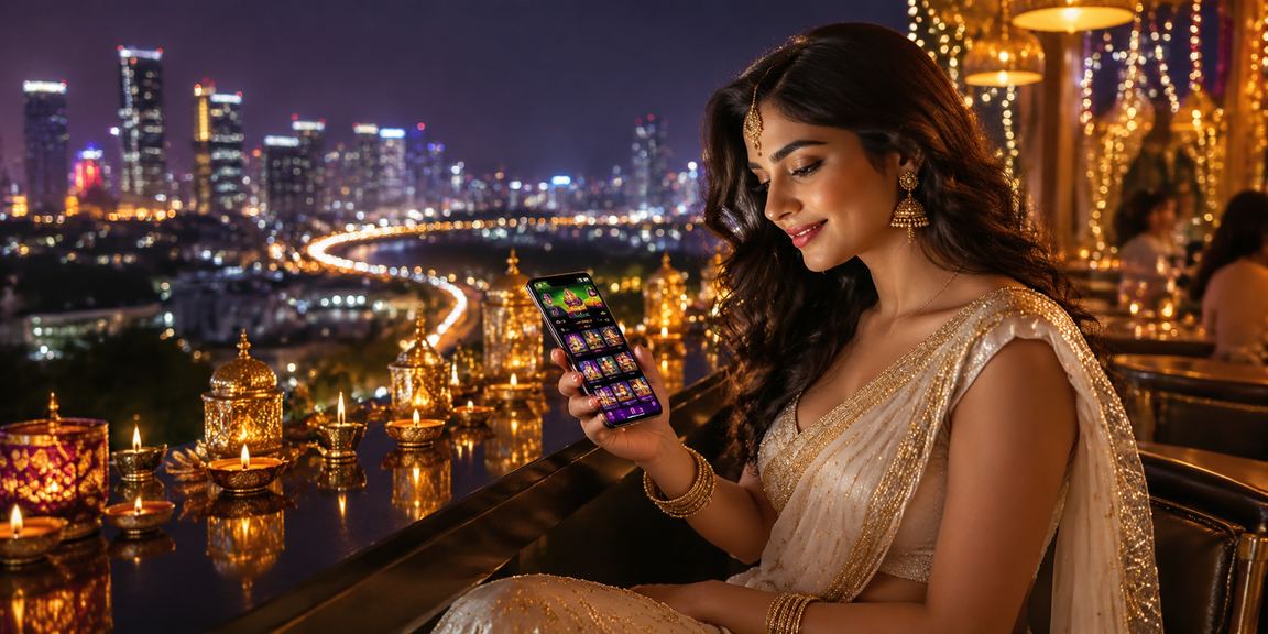 Mobile gaming session with traditional attire in Pune city environment